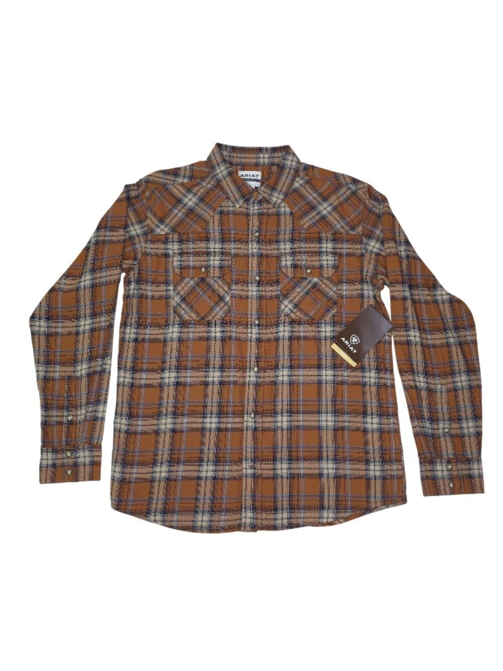 Ariat Mens Haiden Retro Snap Plaid Shirt L Roasted Pecan 100% Cotton Long Sleeve